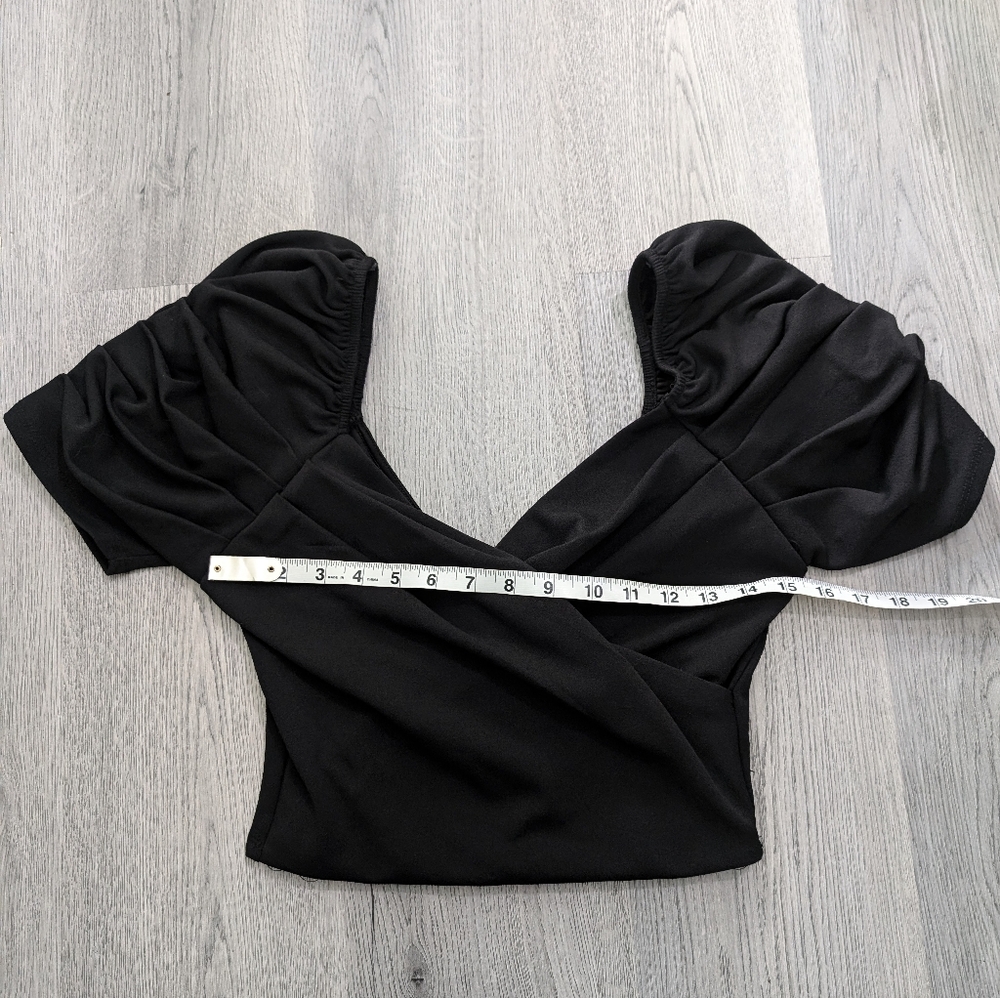 Revamped Black Sweetheart Crop Top Puff Sleeve Goth Pin Up Retro Size M - Picture 7 of 9